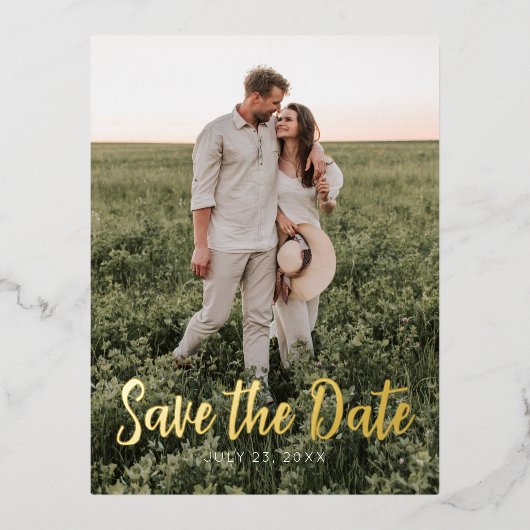 Sla het datum Briefkaart op - Minimal Script Gold (Voorkant)