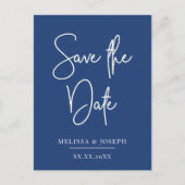 sla het datummanuscript op klassiek blauw op aankondigingskaart (Voorkant)