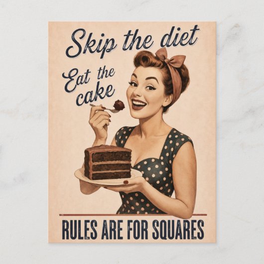 Sla het dieet over, eet de taart Retro Briefkaart (Voorkant)
