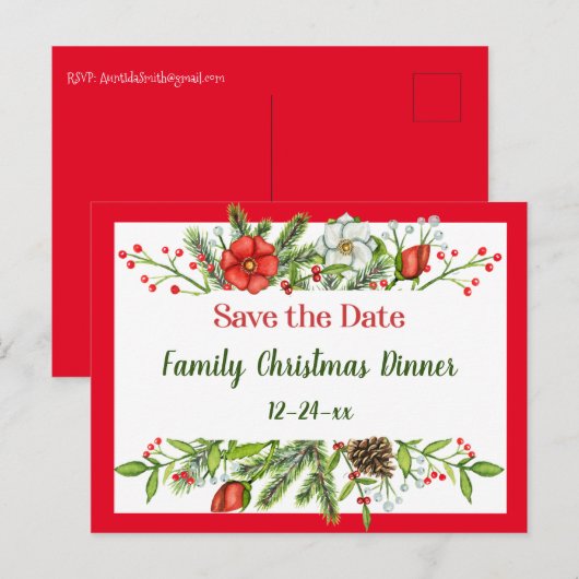 Sla het kerstdiner van de datumfamilie op briefkaart (Voorkant / Achterkant)