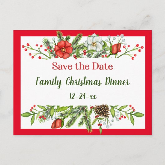 Sla het kerstdiner van de datumfamilie op briefkaart (Voorkant)