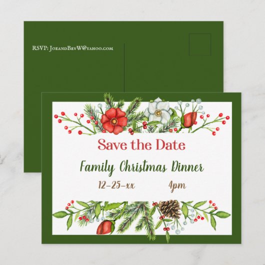 Sla het kerstdiner van de datumfamilie op briefkaart (Voorkant / Achterkant)