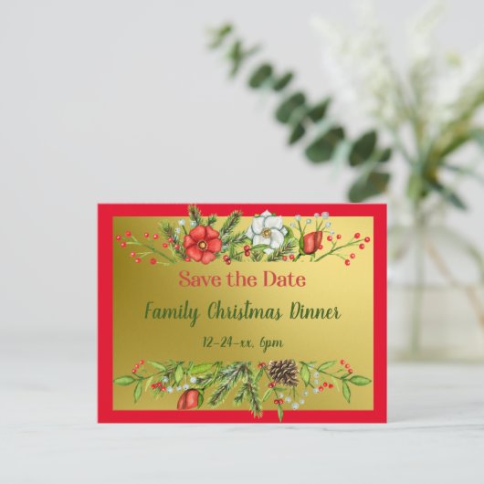 Sla het kerstdiner van de datumfamilie op Uitnodig Briefkaart (Staand voorkant)