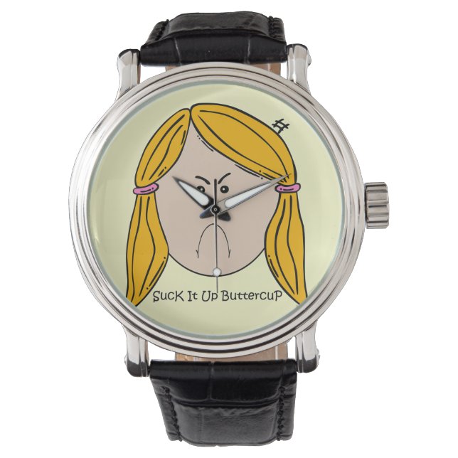 Sla het op Buttercup  lederen riem zwart Horloge (Voorkant)