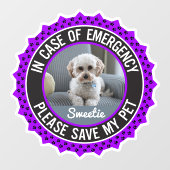 Sla mijn huisdier veiligheidswaarschuwing naam fot raamsticker (Vel)