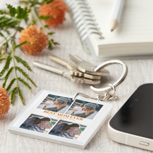 Sla Moeder Ever Aangepaste 4 foto Collage Sleutelh Sleutelhanger (Voorkant Rechts)