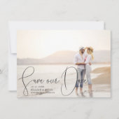 Sla ons datumverfijnde lijnenvloeiend penscript op kaart (Voorkant)