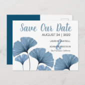 Sla onze datum blauwe en witte bruiloft op aankondigingskaart (Voorkant / Achterkant)
