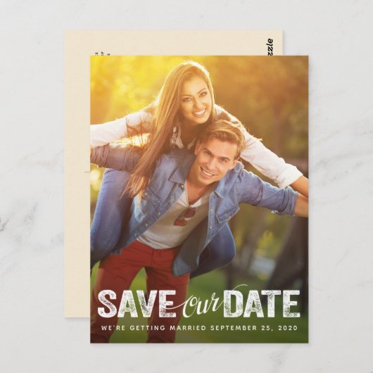 Sla onze datum bruiloft noodlijdende script fotoka briefkaart (Voorkant / Achterkant)