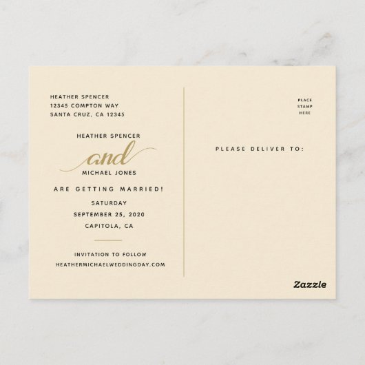 Sla onze datum bruiloft noodlijdende script fotoka briefkaart (Achterkant)