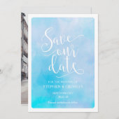 Sla onze datum bruiloft uitnodigingen blauw waterv (Voorkant / Achterkant)