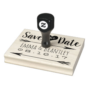 Sla onze datum harten en pijlen bruiloft stempel