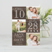Sla onze datum houten monogram foto op save the date (Staand voorkant)