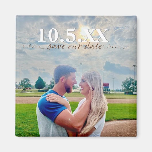 Sla onze datum kleur blok bruiloft magneet (Voorkant)