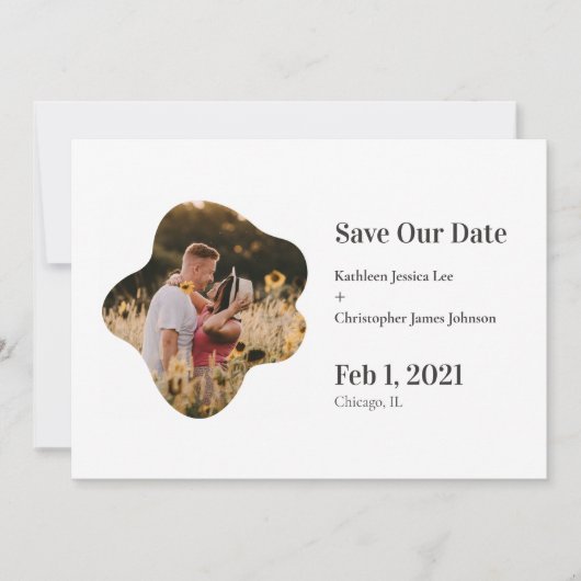 Sla onze datum Leuke eenvoudige speelse foto bruil Aankondiging (Voorkant)