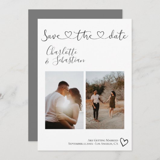 Sla onze datum met handgeschreven hart persoonlijk save the date (Voorkant / Achterkant)