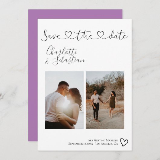 Sla onze datum met handgeschreven hart persoonlijk save the date (Voorkant / Achterkant)