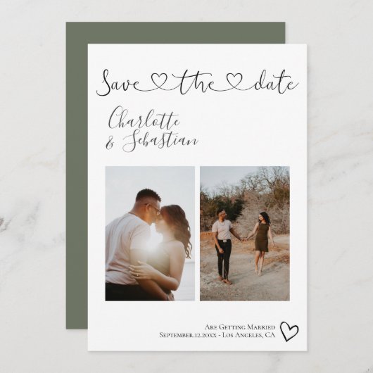 Sla onze datum met handgeschreven hart persoonlijk save the date (Voorkant / Achterkant)