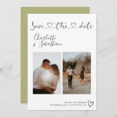 Sla onze datum met handgeschreven hart persoonlijk save the date (Voorkant / Achterkant)