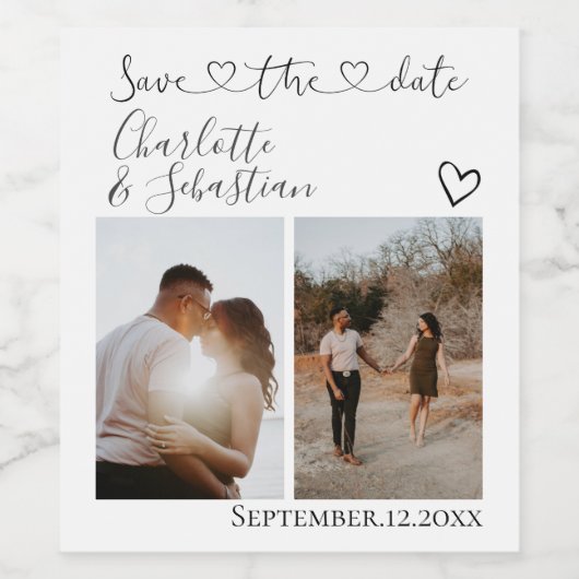 Sla onze datum met handgeschreven hart persoonlijk wijn etiket (Enkel label)