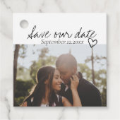 Sla onze datum met handgeschreven persoonlijke fot bedankjes labels (Voorkant)