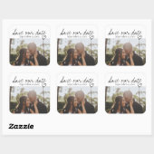 Sla onze datum met handgeschreven persoonlijke fot vierkante sticker (Vel)