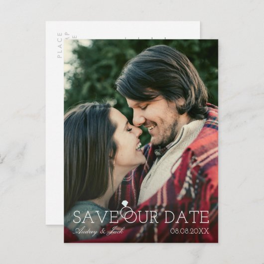 Sla onze datum op - Diamond Ring - Custom Photo Aankondigingskaart (Voorkant / Achterkant)