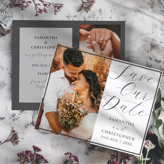 Sla onze datum op Grijs & Wit 3 Foto Budget