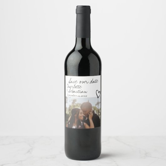Sla onze datum op handgeschreven gepersonaliseerde wijn etiket (Voorkant)