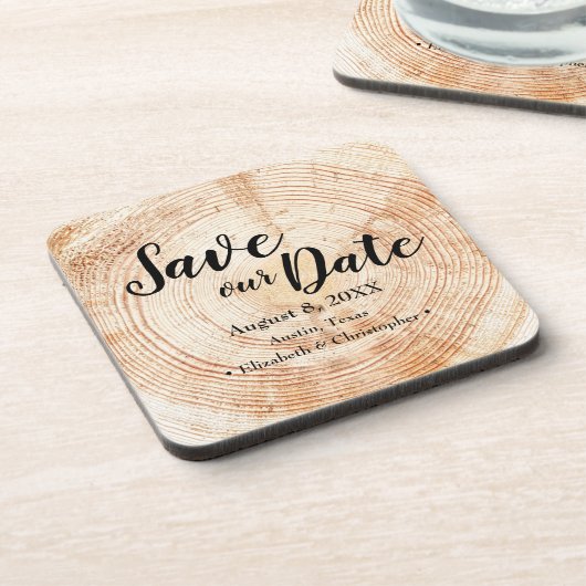 Sla onze datum op Houtner Trouw Rustiek Op Maat Bier Onderzetter (Linkerzijde)