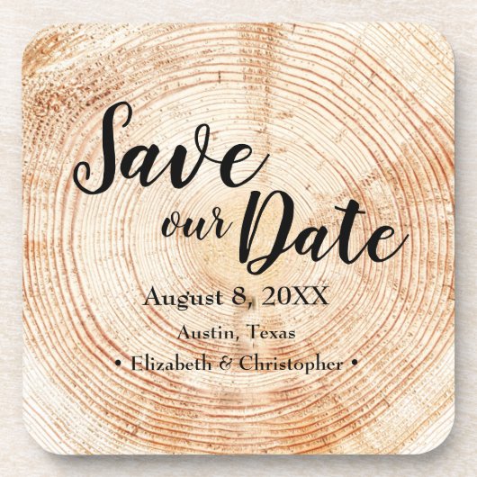 Sla onze datum op Houtner Trouw Rustiek Op Maat Bier Onderzetter (Voorkant)