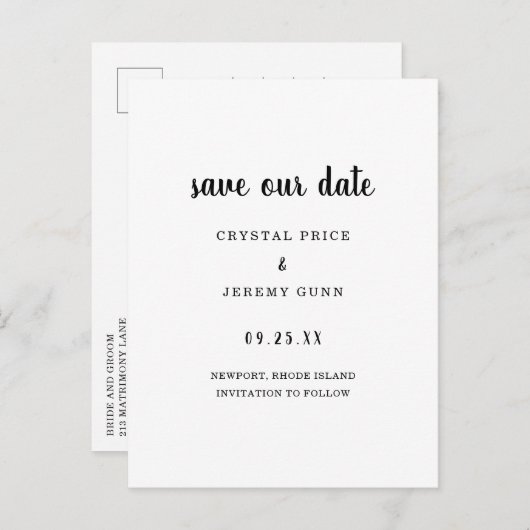 Sla onze datum op met de minimalistische zwarte wi aankondigingskaart (Voorkant / Achterkant)