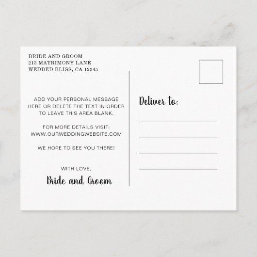 Sla onze datum op met de minimalistische zwarte wi aankondigingskaart (Achterkant)