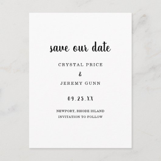 Sla onze datum op met de minimalistische zwarte wi aankondigingskaart (Voorkant)