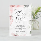 Sla onze datum op met de roze Floral Elegant Wedde Kaart (Staand voorkant)