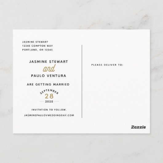 Sla onze datum op Modern Script Trouwfoto Briefkaart (Achterkant)