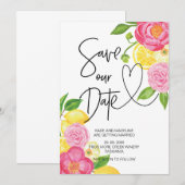 Sla onze datum op Roze en citroenvlinderbloesem br Kaart (Voorkant / Achterkant)
