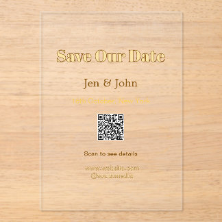 Sla onze datum op Scan QR voor details naam datum  Acryl Uitnodigingen