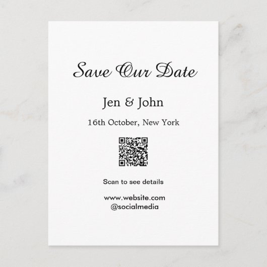 Sla onze datum op Scan QR voor details naam datum Briefkaart (Voorkant)