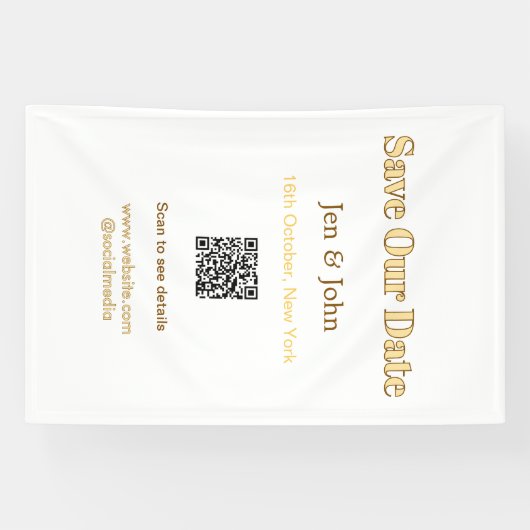 Sla onze datum op Scan QR voor details naam datum Spandoek (Horizontaal)