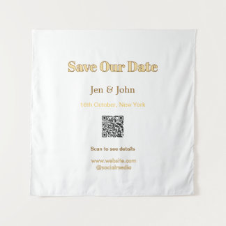 Sla onze datum op Scan QR voor details naam datum  Wandkleed