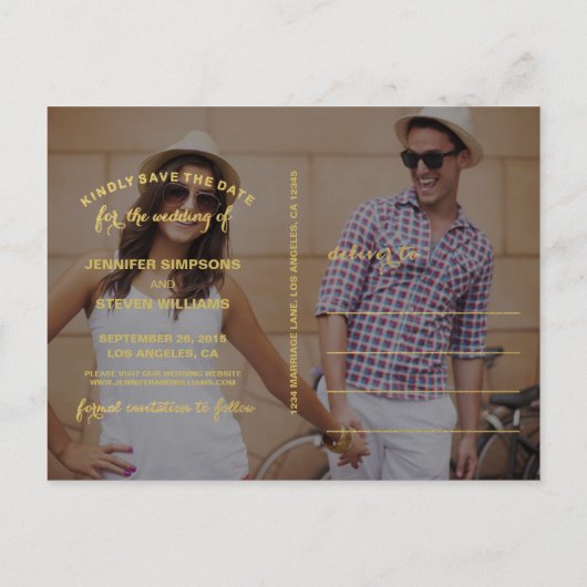 SLA ONZE DATUM OP | SLA DE DATUM GOUDEN AANKONDIGI AANKONDIGINGSKAART (Achterkant)