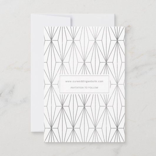 Sla onze datum op White Script Wedding Aankondigin Kaart (Achterkant)