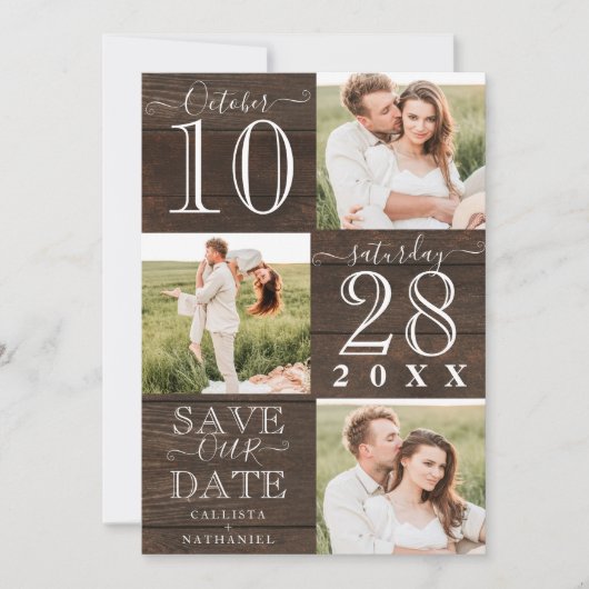 Sla onze datum roestige houten monogram foto op save the date (Voorkant)