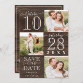 Sla onze datum roestige houten monogram foto op save the date (Voorkant / Achterkant)