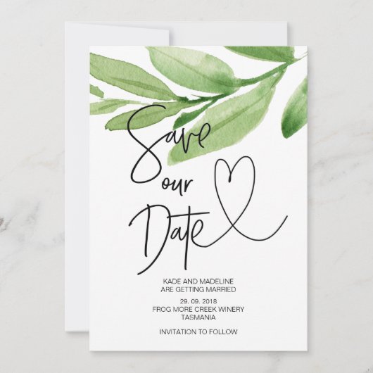 Sla onze datum tropisch groene eucalyptus bruiloft kaart (Voorkant)