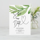 Sla onze datum tropisch groene eucalyptus bruiloft kaart (Staand voorkant)