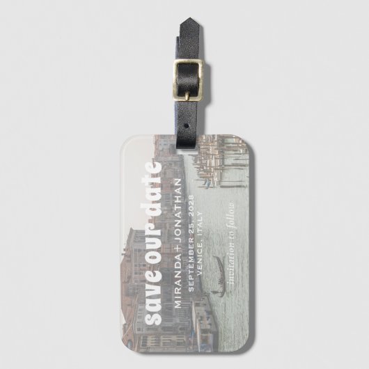 Sla onze datum van Venetië-bestemming op Bagagelabel (Voorkant (verticaal))