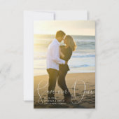 Sla onze datum verfijnde lijnen vloeiend penscript kaart (Voorkant)