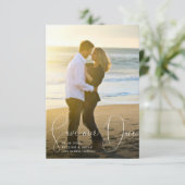 Sla onze datum verfijnde lijnen vloeiend penscript kaart (Staand voorkant)